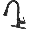thumbnail image 1 of Bathfinesse Matte Black Kitchen Faucet with Pull Down Sprayer 3 Function Faucet for Kitchen Sink Single Handle High Arc Commercial Pull Out Spray Head RV Kitchen Faucet Gooseneck Deck Plate Include, 1 of 4