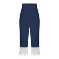 thumbnail image 5 of DDAPJ pyju Womens Lace Trim Capri Leggings Summer Dressy Capris Tummy Control High Waisted Yoga Running Pants Buttery Soft Casual Milk Silk Legging Navy L, 5 of 7