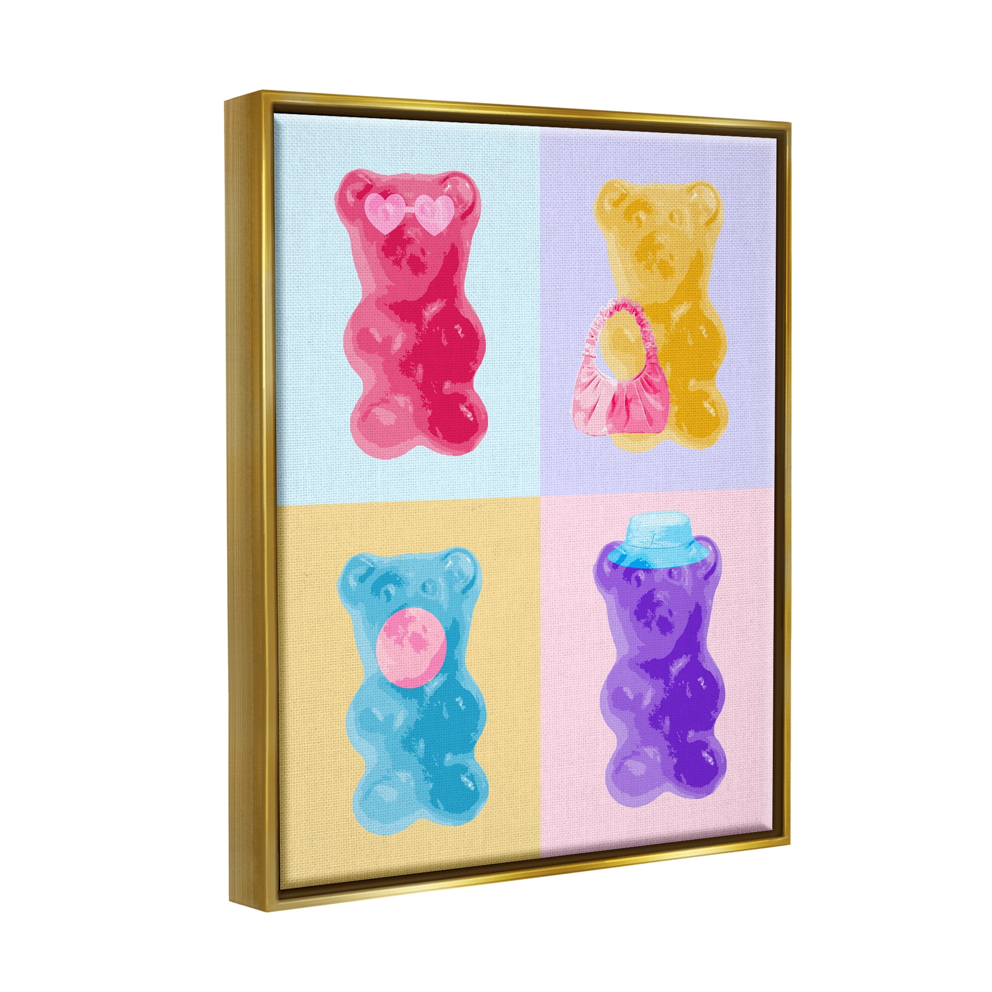 Stupell Industries Pop Style Candy Bears Abstract Painting Gold Floater Framed Art Print Wall Art, 17 x 21