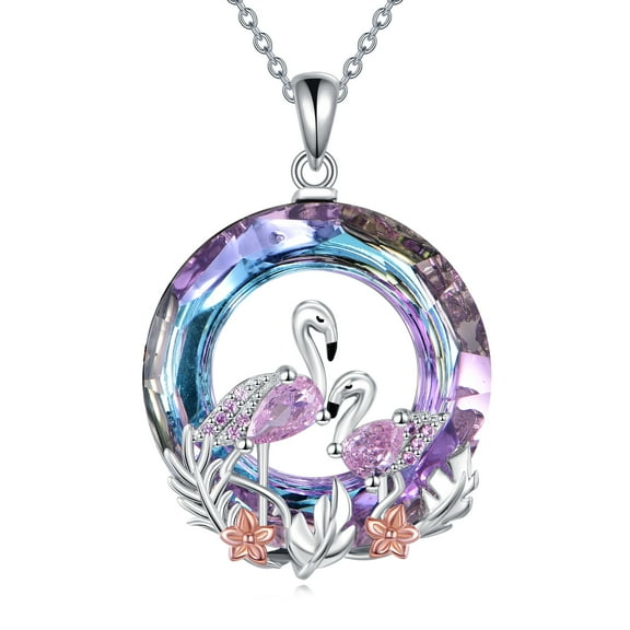 Flamingo Necklace for Women Sterling Silver Crystal Pendant Necklace Flamingo Jewelry