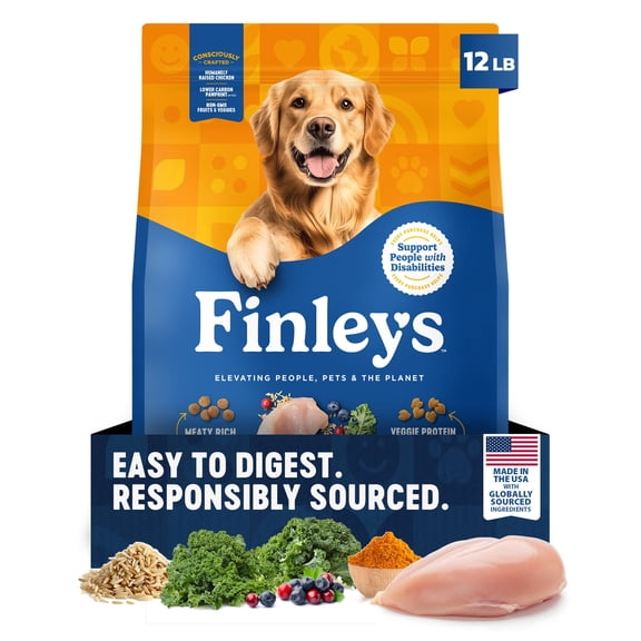 Finley’s Kibble Dry Dog Food, Chicken Brown Rice & Vegetables Recipe, 12 lb