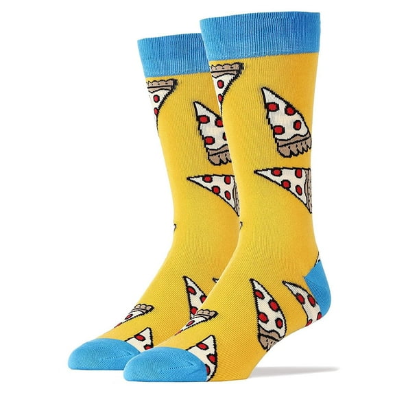 Pizza Party Yellow Crew Socks - MENS - (Size 6-12) By OOOH YEAH