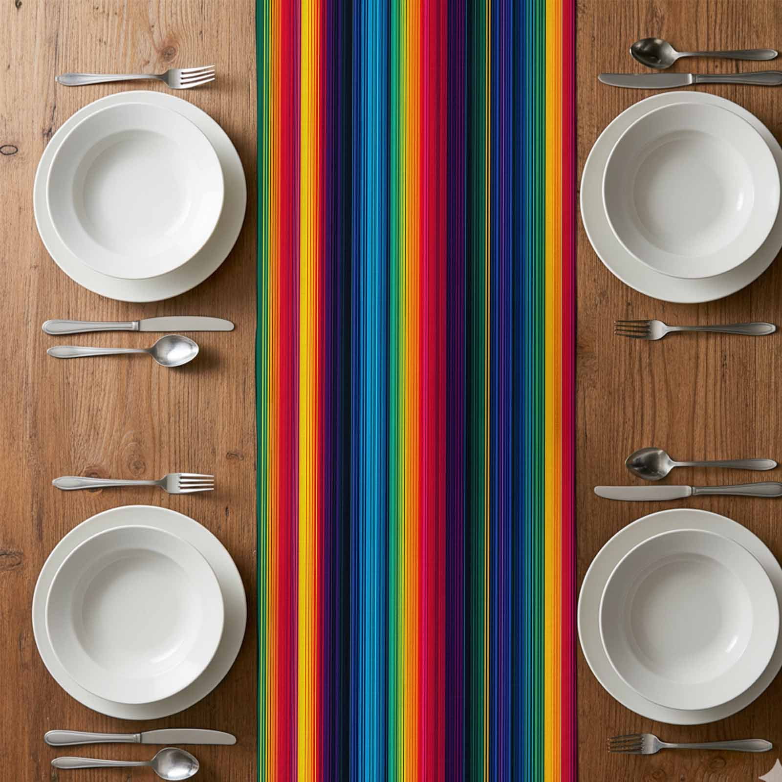 Colorful Mexican Table Runner 120 Inches Long Striped Modern Horizontal Stripes Table Runners for Dining Room Tabletop Dresser Scarf Home Party Banquet Wedding Holiday Decoration