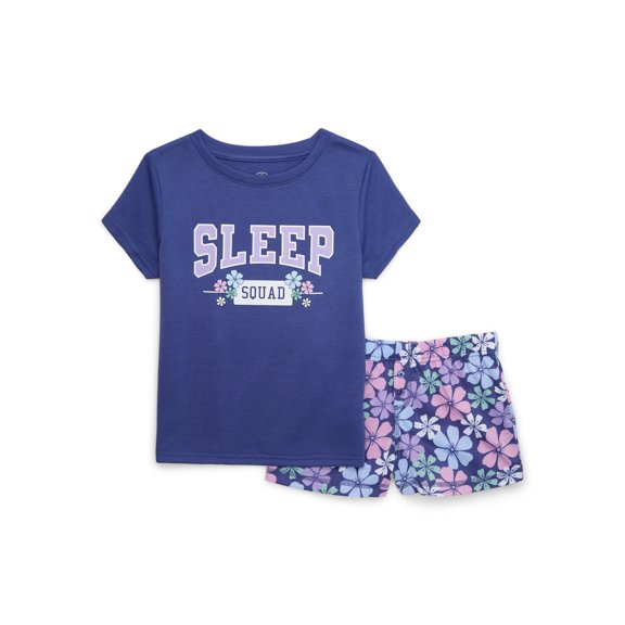 Wonder Nation Girl Short Sleeve Tee and Shorts, 2-Piece Pajama Set, Sizes 4-18 & Plus