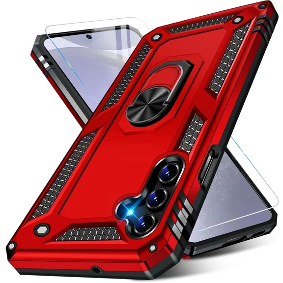 Circlemalls Galaxy A16 5G Case, with 2 Pack Tempered Glass Screen Protector, Magnetic Support Kickstand Drop Protector Cover Red