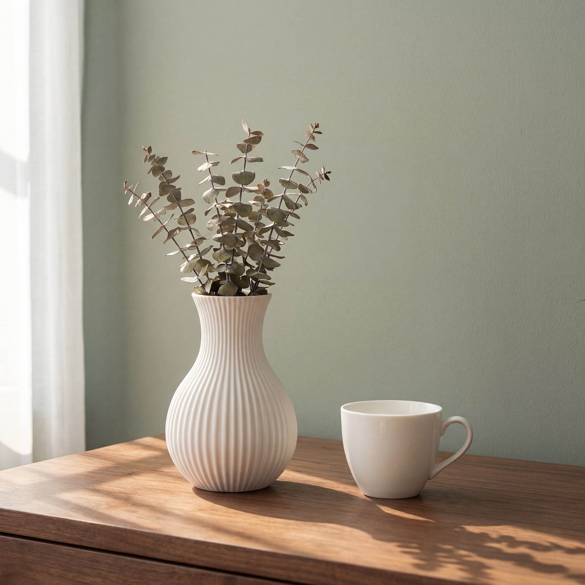 Unique Bargains Modern Ceramic Matte Ribbed Flower Vase White 3.5" x 3.5" x 5.1"