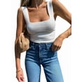 thumbnail image 2 of Womens Ribbed Tank Tops 2025 Summer Sleeveless Square Neck Shirts Casual Slim Fitted Knit Shirts White S, 2 of 8