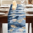 thumbnail image 3 of Blue Gold Feather 90 Inch Table Runner, Modern Oil Painting Gradient White Farmhouse Dresser Scarf Cotton & Linen Tablerunner for Dining/Kitchen Island/Holiday Party Décor 13" x 90", 3 of 9