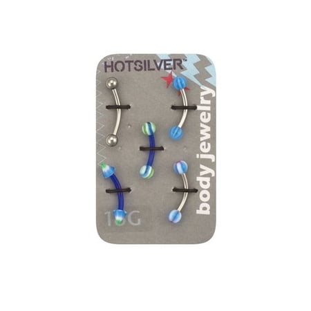 16-Gauge Plex Brow Barbells, 5pk, Blue and Green