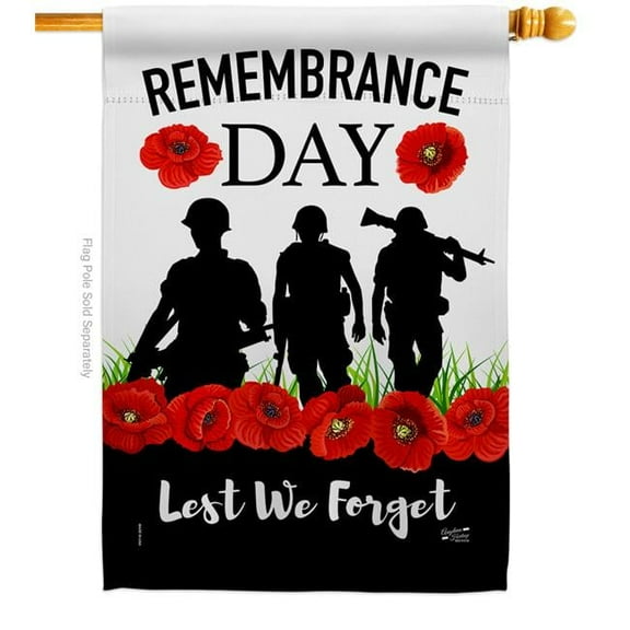Angeleno Heritage H137385-BO 28 x 40 in. Lest We Forget House Flag with Armed Forces Veterans Day Double-Sided Decorative Vertical Decoration Banner Garden Yard Gift
