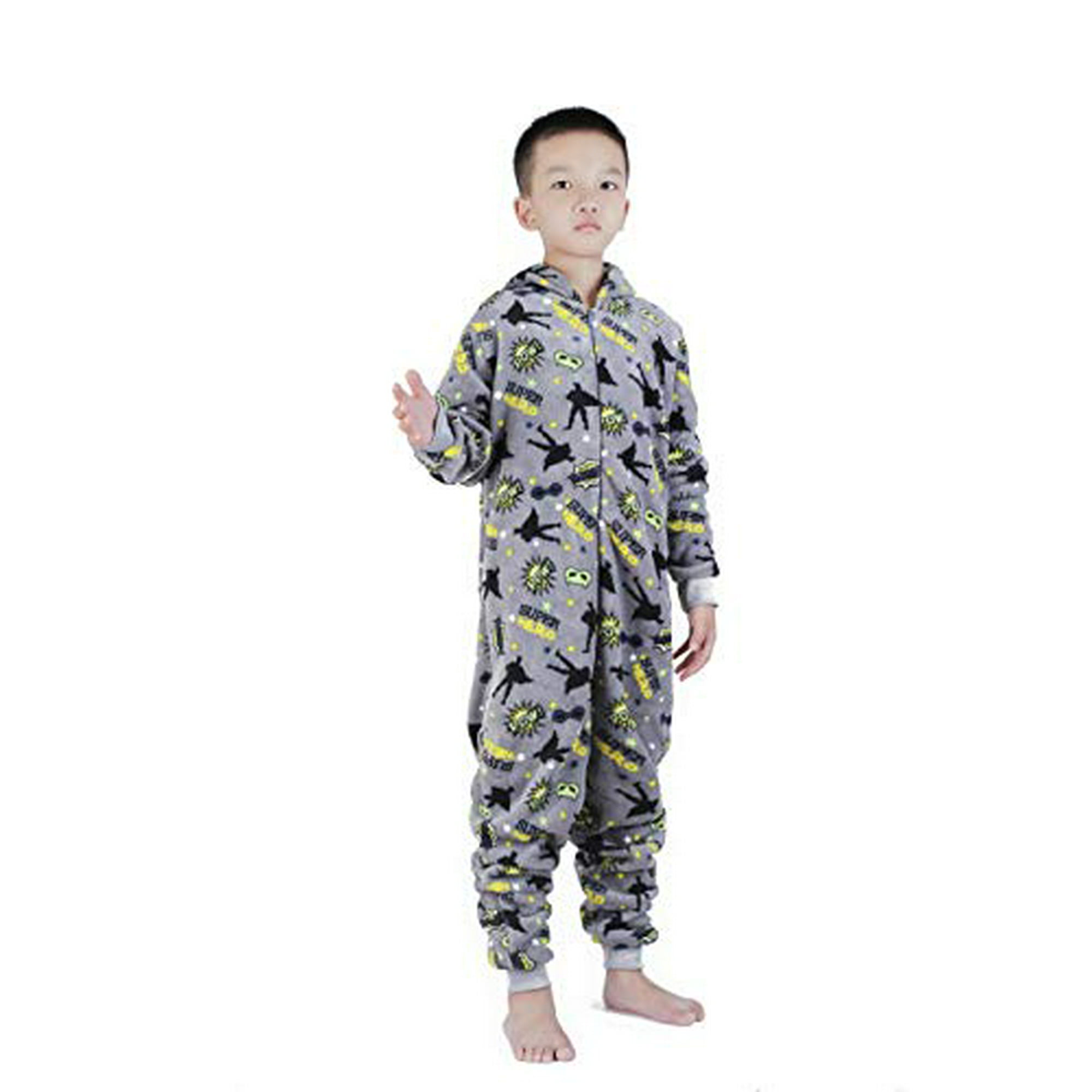 Kids Fleece Novelty One Piece Hooded Pajamas for Girls Boys Size 7 14yrs Gray Walmart