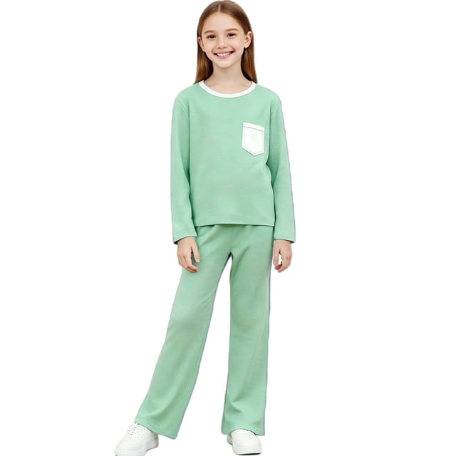 High Waisted Leggings for Girls - Winter Two-Piece Set - Home Wear and Pajamas