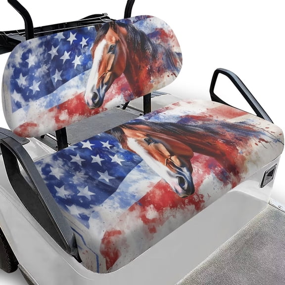 chaqlin American Flag Horse Golf Cart Seat Cover Universal Fit Soft Blanket & Seat Protection Decorative Washable Towel for Most 2-Person Club Car