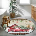 thumbnail image 4 of Beige Christmas Round Area Rug 3 FT,Small Kitchen Bathroom Mat,Red Truck Plaid Snowman Xmas Tree Ball Washable Indoor Outdoor Throw Runner Carpet Non-Shedding Doormat for Table Shower Sofa Entryway, 4 of 9
