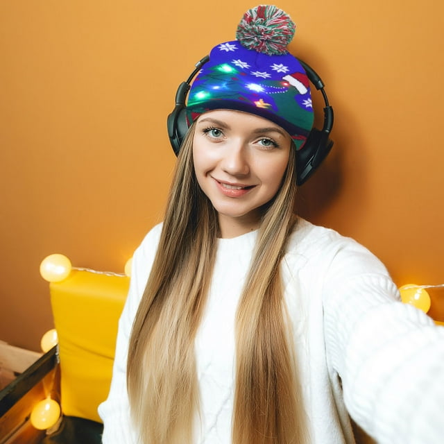 Xihbxyly Gorro Navideño Led con Luces Intermitentes, Tejido Suave, Accesorio Unisex para Fiestas, Tejido Elástico Cómodo, Decoración para Fiestas Navideñas, Talla Única, Circunferencia de 54-64 Cm.