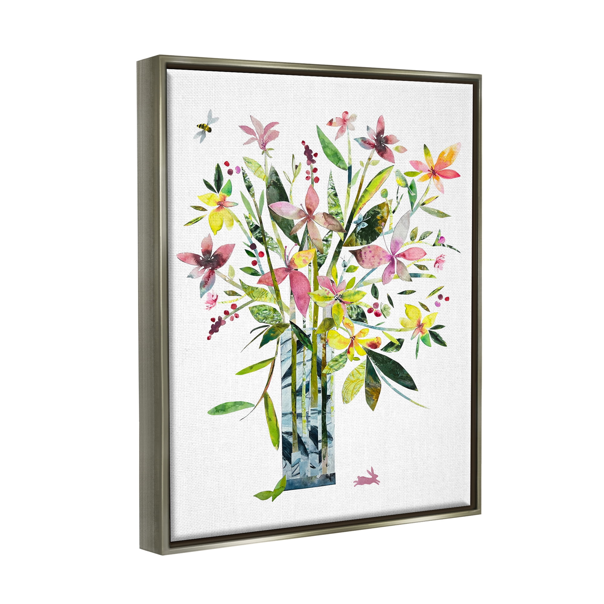 Stupell Industries Abstract Bouquet Vase Botanical & Floral Painting Gray Floater Framed Art Print Wall Art, 25 x 31