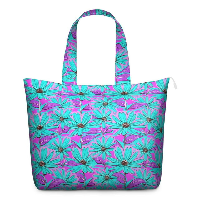 White Bloom Daisy Overnight Bag Boho Floral Duffel, Lightweight, , Multiple Pockets, Airplane Friendly