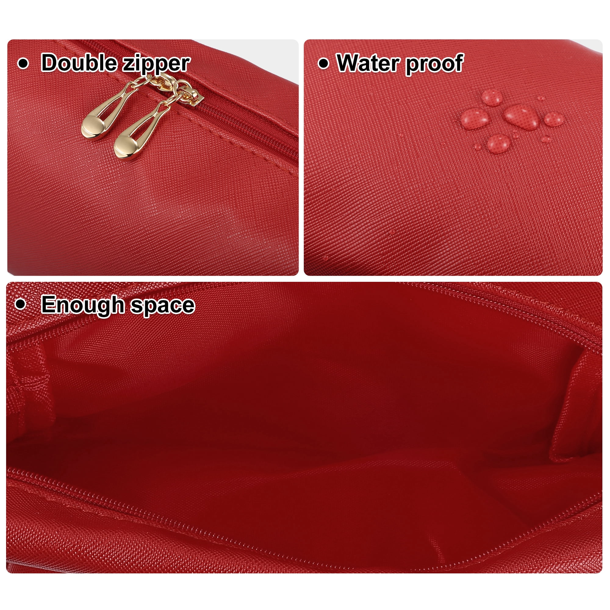 Unique Bargains Floral Makeup Bag Zipper Flower Cosmetic Pouch Red