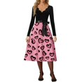 thumbnail image 4 of Valentines Day Dress Women V-Neck Long Sleeve A-Line Tie Bow Love Heart Printed Dresses Vintage Cosplay Party Dress Light pink L, 4 of 5
