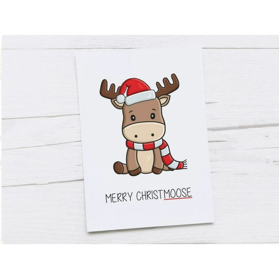 Merry Christmoose Card - Cute Reindeer Design Christmas Greeting Card - Blank Inside, Envelope Included - Perfect for Holiday Wishes and Gift-Giving