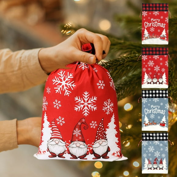 Christmas Gift Bag under $5! Yannianjz Large Velvet Christmas Gift Bag, Forest Print Drawstring Pouch for CandyToys, Holiday Party Favor Bag, Reusable Festive Storage Sack
