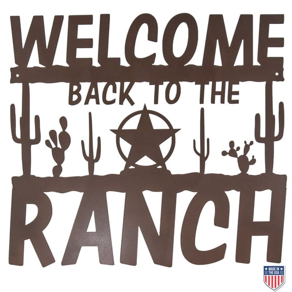 Rustic Metal Wall Art Sign – Western Welcome Decor with Cactus, Star & Weatherproof Finish