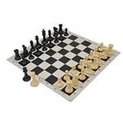 Wholesale Chess Quadruple Weighted Chess Pieces and Vinyl Board - Natural/Black Pieces - Black Board