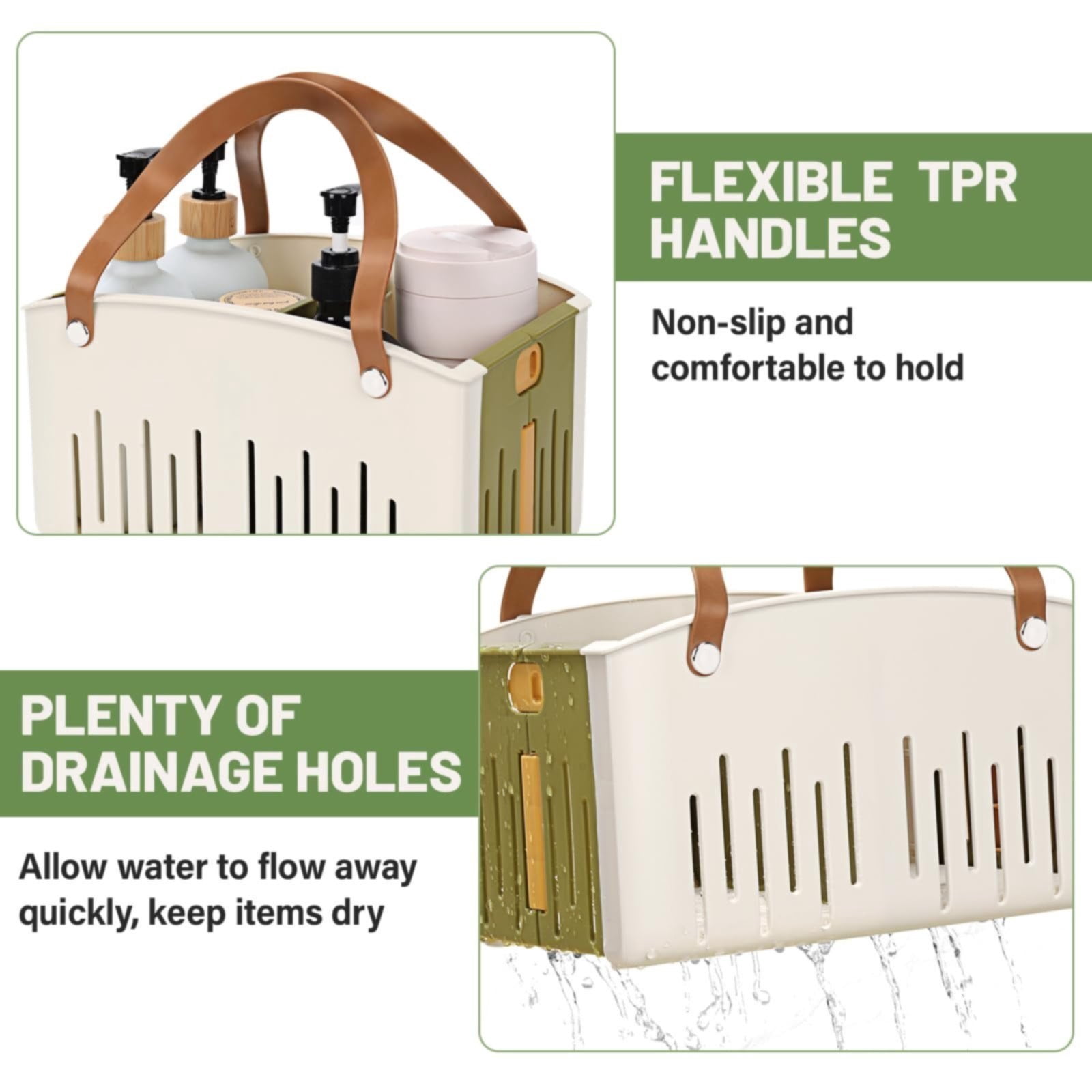 Portable Shower Caddy Basket, Plastic Collapsible Cleaning Organizer, Storage Tote with Handle, Removable Divider for College, Dorm Room, Camp, Gym, Dorm, Bathroom, 11.02x7.09x6.5"