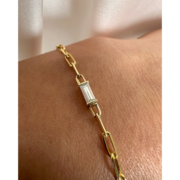 Baguette CZ Diamond Gold plated Bracelet chain,wedding,valentine gift For Her