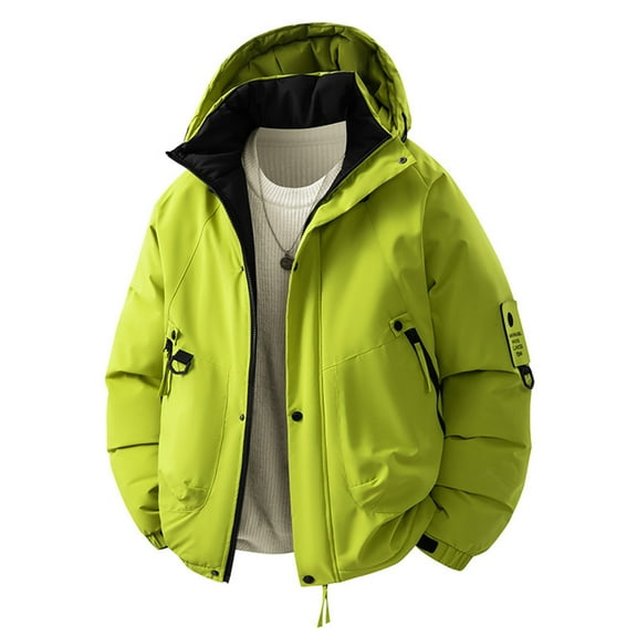 qucoqpe Winter Coats Men's Solid Color Thick Long Sleeved Hooded Waterproof Jacket