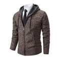 thumbnail image 3 of BXINGOHAI Mens Hoodies Knit Sweater, Full Zip Fleece Cardigan Sweaters Casual Slim Fit Knit Hooded Men Sweater Jacket Today Coffee,L, 3 of 4