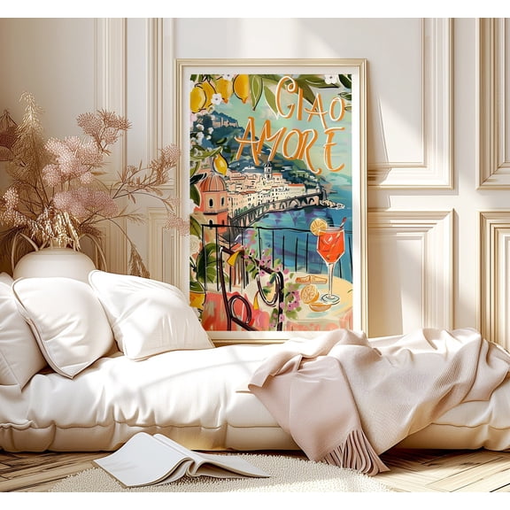 Ciao Amore Retro Art Poster: Italian Spritz, Positano, Amalfi Coast, Unframed Poster Size 8x12