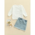 thumbnail image 4 of Toddler Kids Baby Girl Valentine's Day 2Pcs Skirt Sets Love Heart Print Pullover Tops Denim A-Line Dress Outfits, 4 of 8