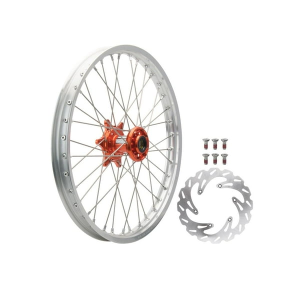 Tusk Impact Complete Front Wheel Package 21 x 1.60 Silver Rim/Silver Spoke/Orange Hub For KTM 450 SX 4-Stroke 2003-2006
