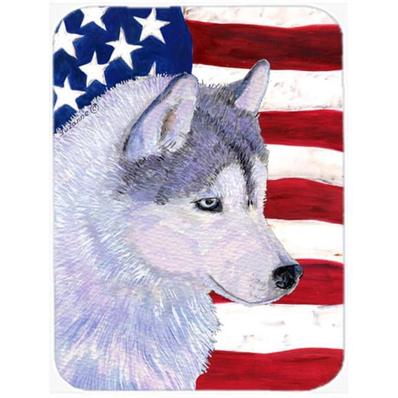 USA American Flag with Siberian Husky, Glass Cutting Board - Large