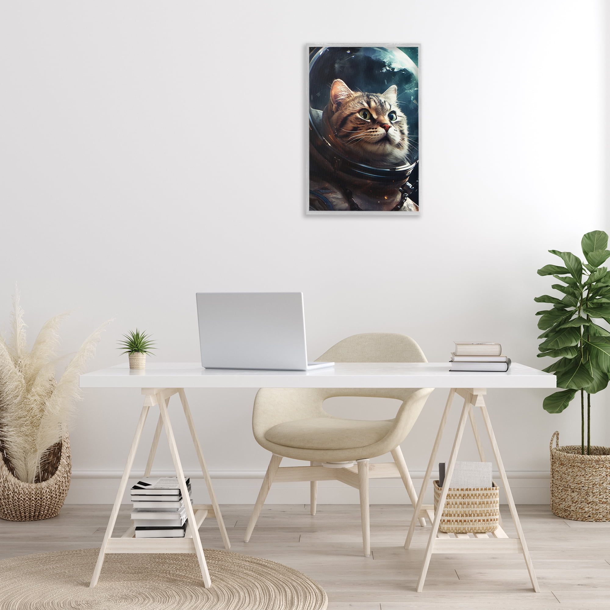 Stupell Industries Amazed Astronaut Cat Animals & Insects Painting Gray Framed Art Print Wall Art, 16 x 24