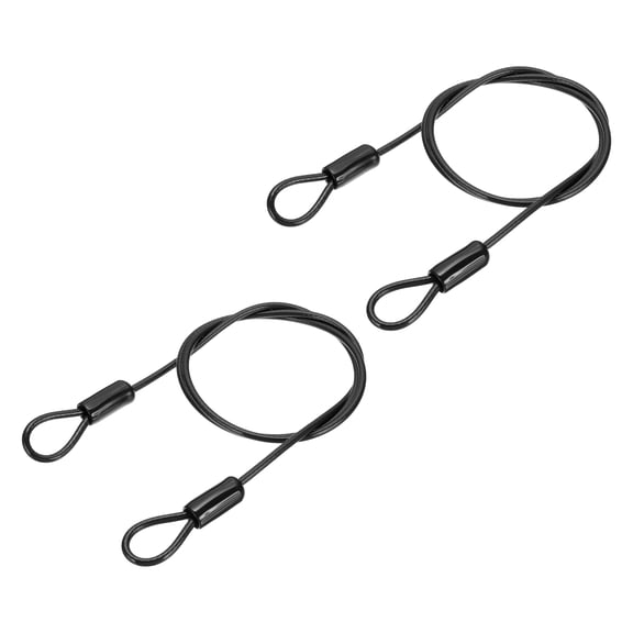 3/16" Dia Vinyl Coated Stainless Steel Cable with Loops, 2 Pcs 4 ft (47") Lock for Outdoor Stage Lighting, Black