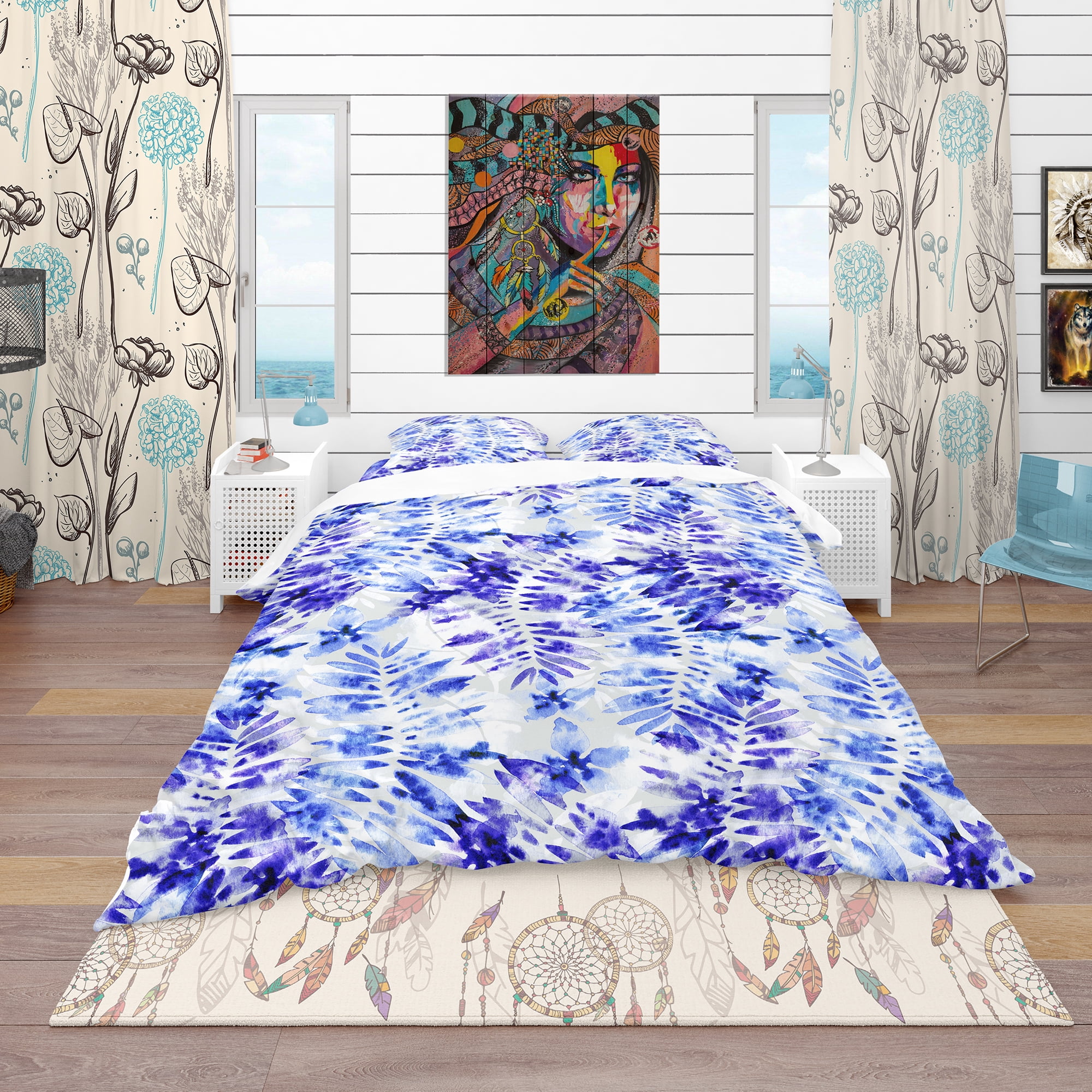 Designart 'Leaves and Flowers Pattern' Tropical Duvet Cover Set