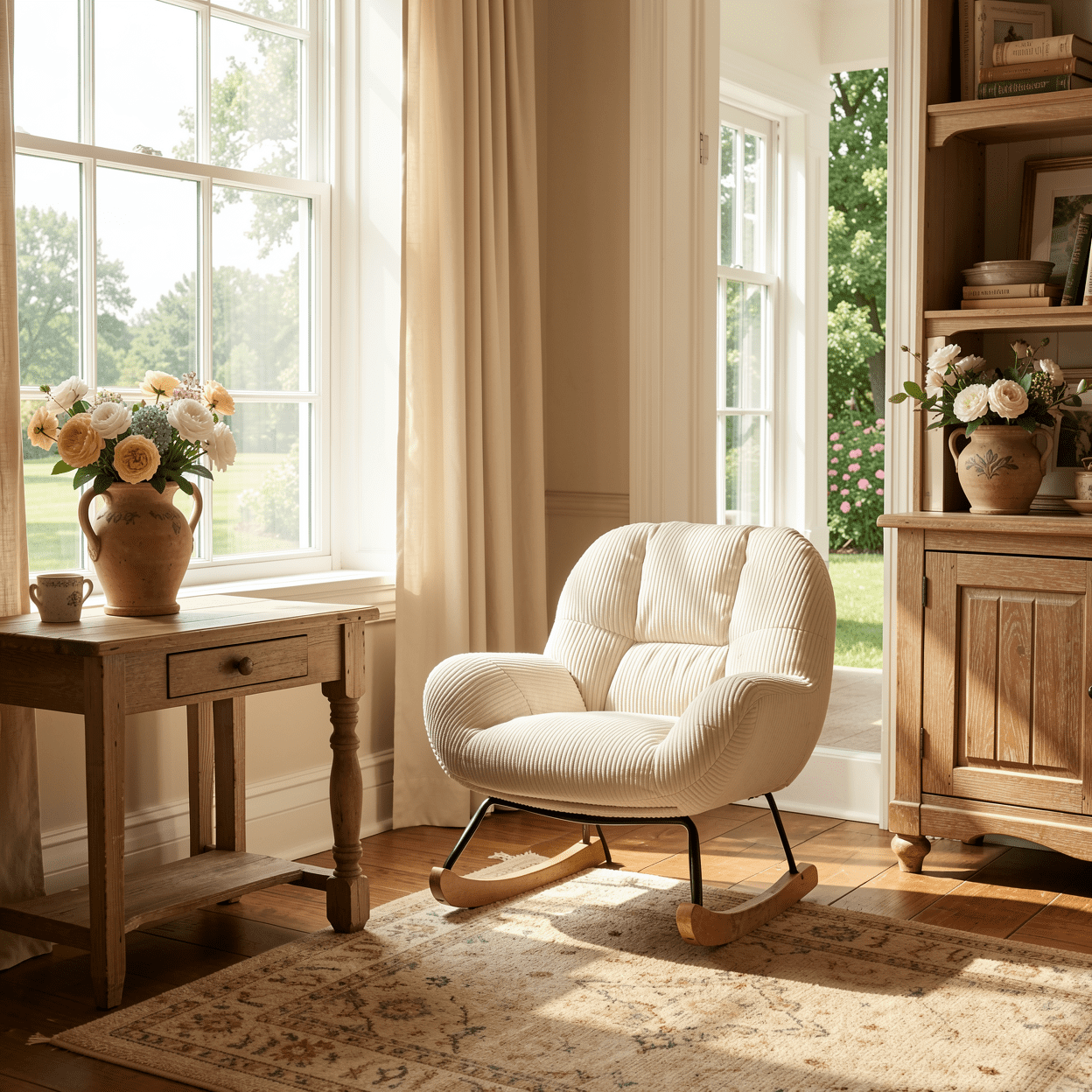 Homy Casa Corduroy Rocking Accent Chair with Solid Wood Base, Lounge Chair for Living Room, Bedroom, Reading Corner