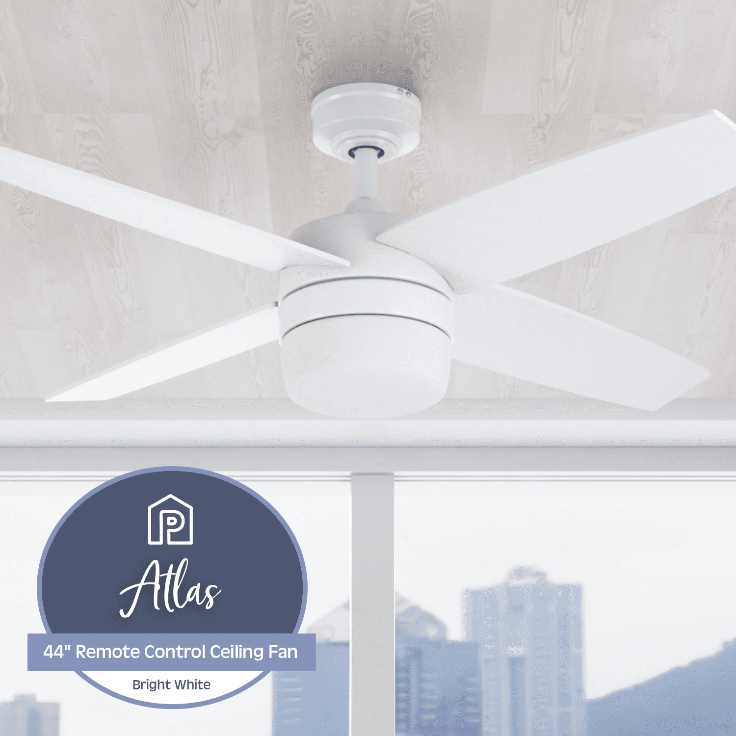 Prominence Home Atlas 44" White Ceiling Fan with Light, Remote Control, 4 Blades & Reverse Airflow