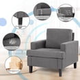thumbnail image 3 of Hramk Mid-Century Accent Chairs, Dark Grey Linen Fabric Armchair, Upholstered Single Sofa Chairs for Bedroom Living Room, 3 of 6