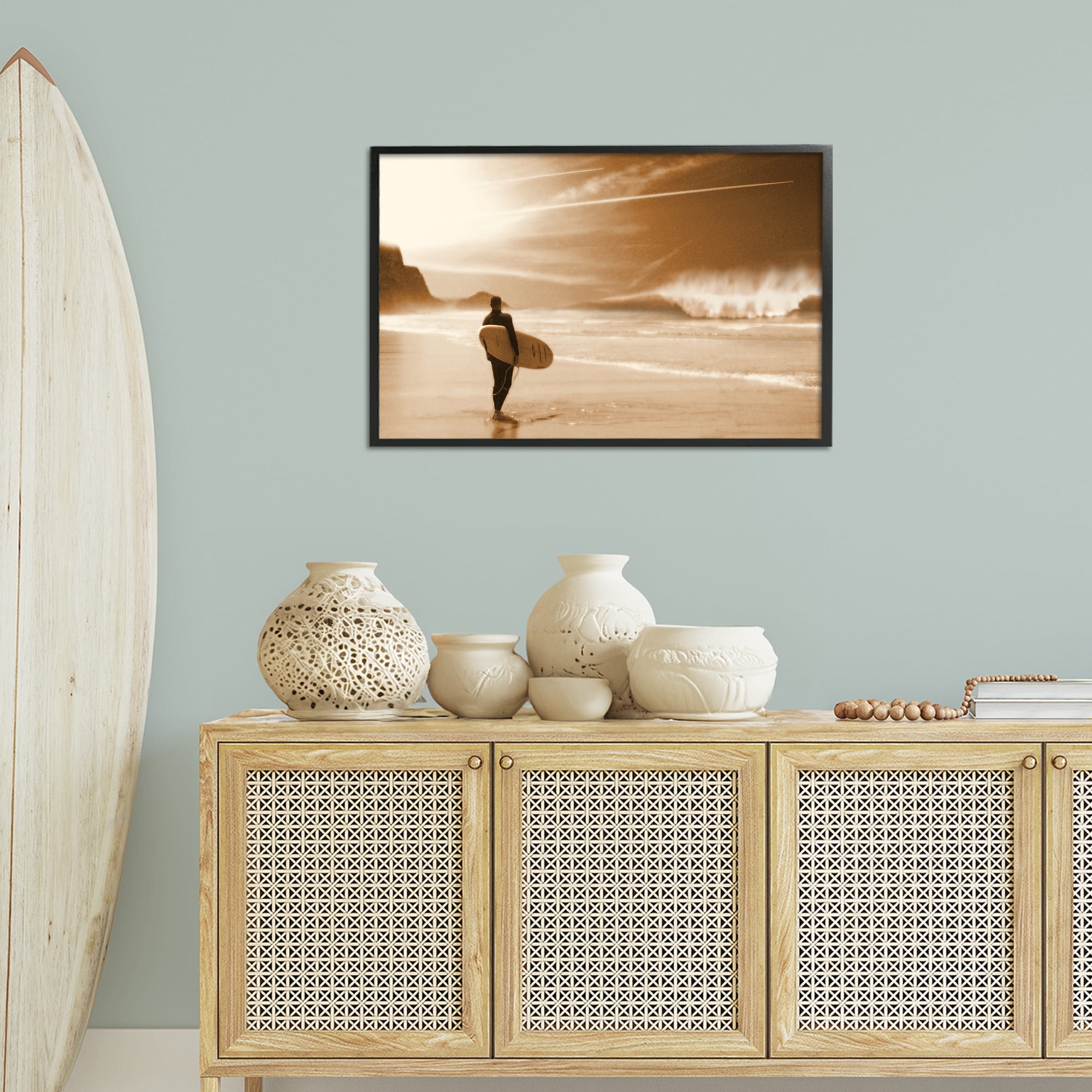 Stupell Industries Out Of The Sun Surfer Coastal Photography Black Framed Art Print Wall Art, 30 x 20