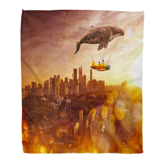 SIDONKU Throw Blanket 58x80 Inches Yellow Fantasy I Belive Can Fly Blue Surreal Malaysia City Fantastic Landscape Warm Flannel Soft Blanket for Couch Sofa Bed
