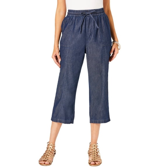 Roaman's Women's Plus Size Chambray Wide Leg Capri Pant