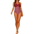 thumbnail image 2 of Women's Halterneck Polka Dot Monokini, 1 Piece Tummy Control Cut Out String Swimsuit Bathing Suits Large Maroon Red, 2 of 5