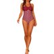 thumbnail image 2 of Monokini de lunares con cuello halter para mujer, traje de baño de una pieza con control de abdomen y corte, color rojo burdeos, talla X-Small, 2 of 5