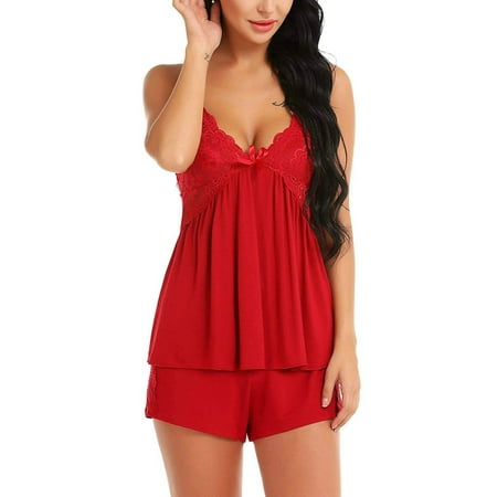 

JustVH Women Sexy Lace Pajamas Erotic Lingerie V-Neck Nightwear Sleepwear