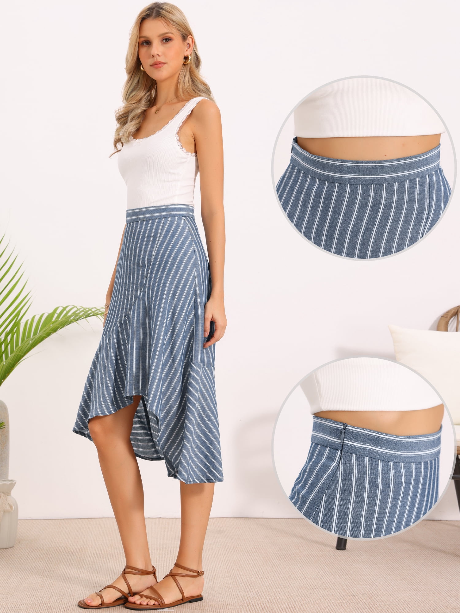 DARING DIVA Women's High Low Hem Ruffles A-Line Midi Skirts X-Large Light Blue