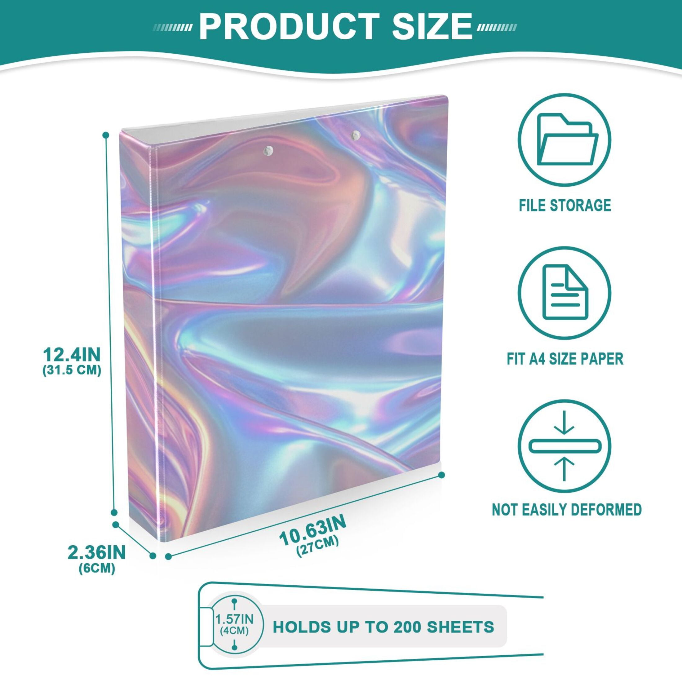 Colorful Hologram 3 Ring Binders 1.5 inch Hardcover File Folders with Interior Pockets A4 Size Organizer for School Office Hospital