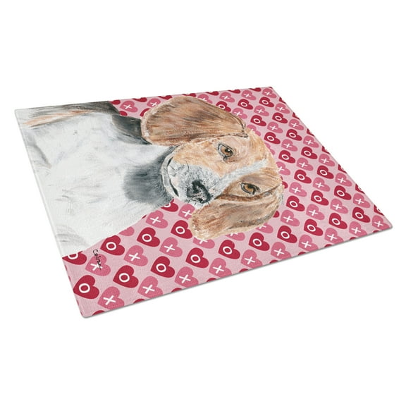 Caroline's Treasures English Foxhound Valentine's Love Glass Cutting Board Large